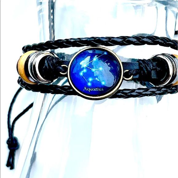 New Genuine Leather Aquarius Constellation Zodiac Sign Bracelet - Picture 2 of 6